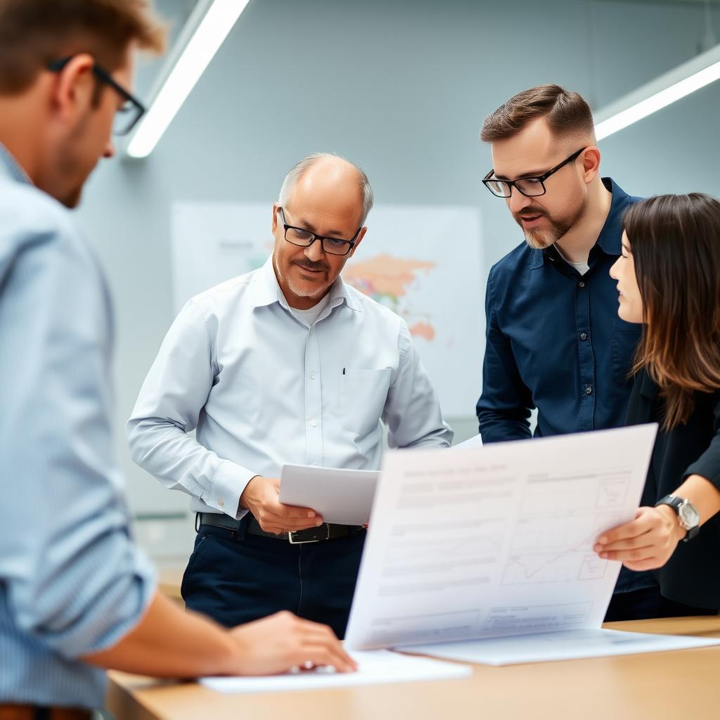 Team leader discussing strategy with colleagues