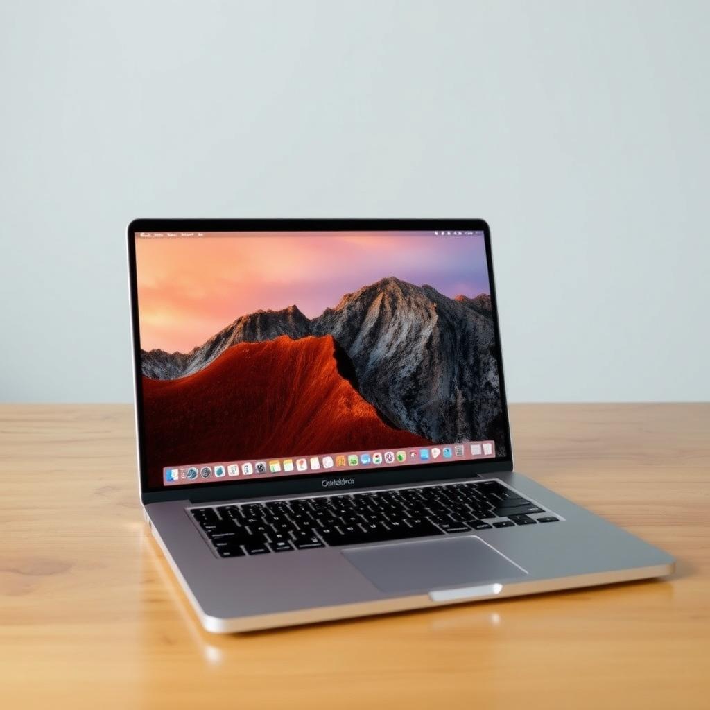 MacBook Pro laptop on a wooden table