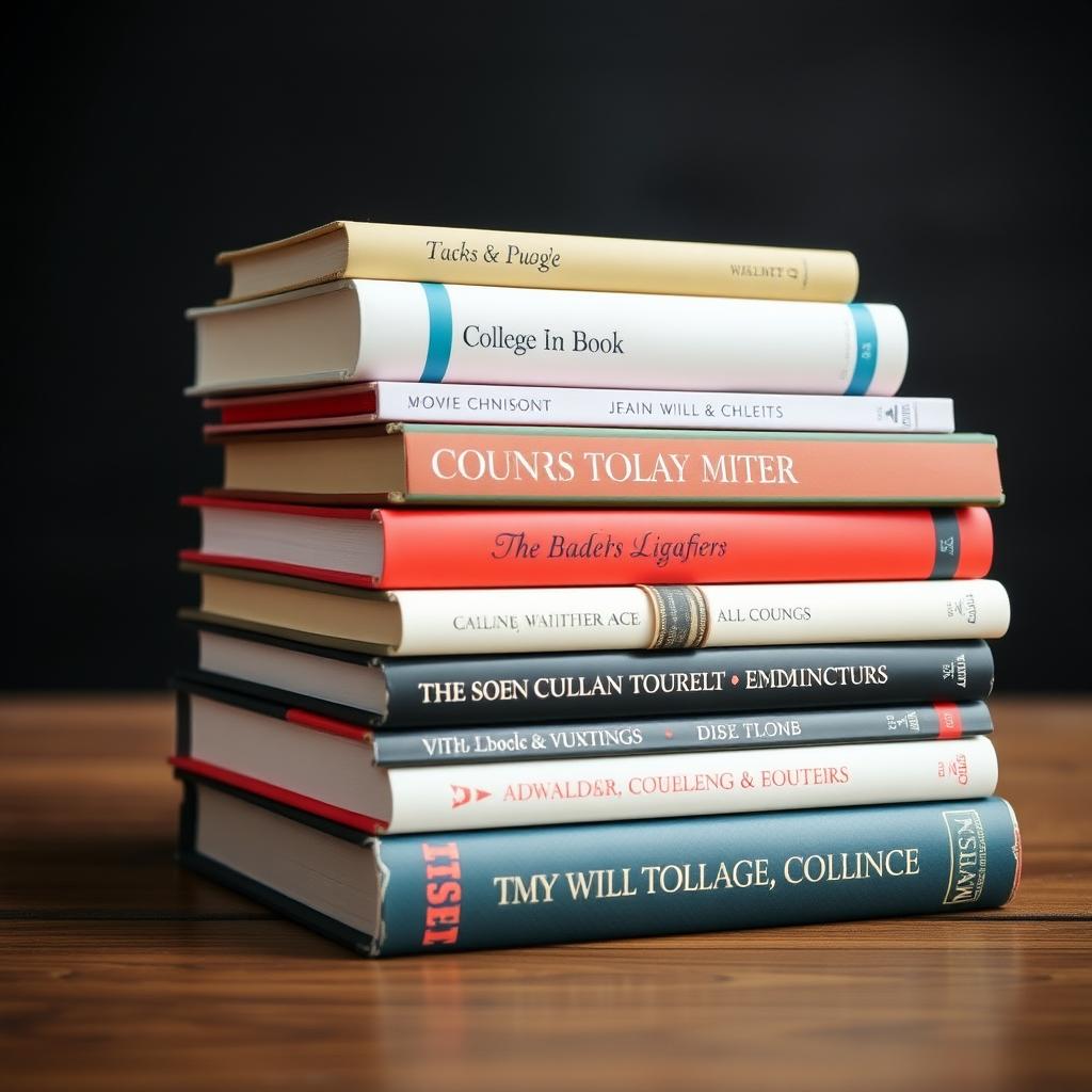 College textbooks stack