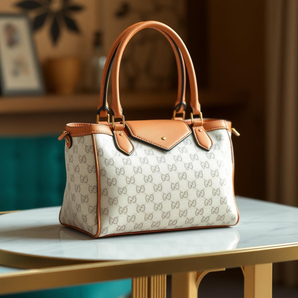 Designer handbag on a table