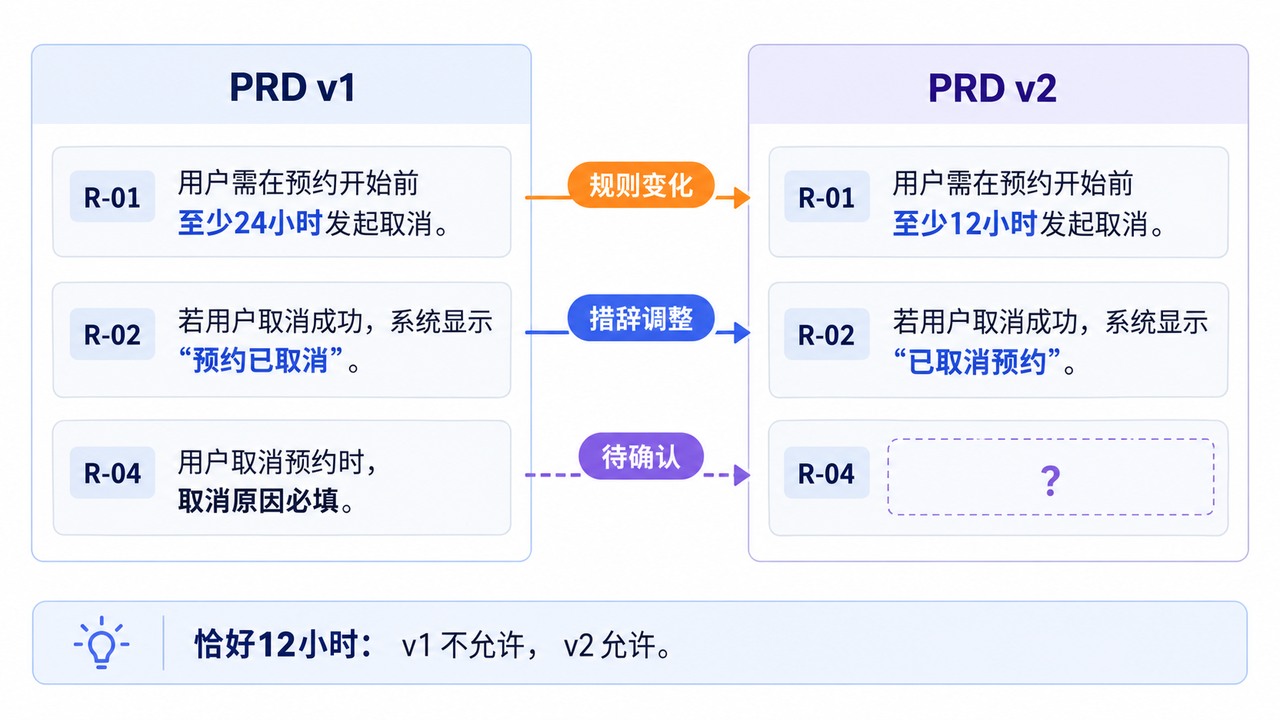 PRD取消规则从24小时变为12小时,文案调整与遗漏条目分别标记