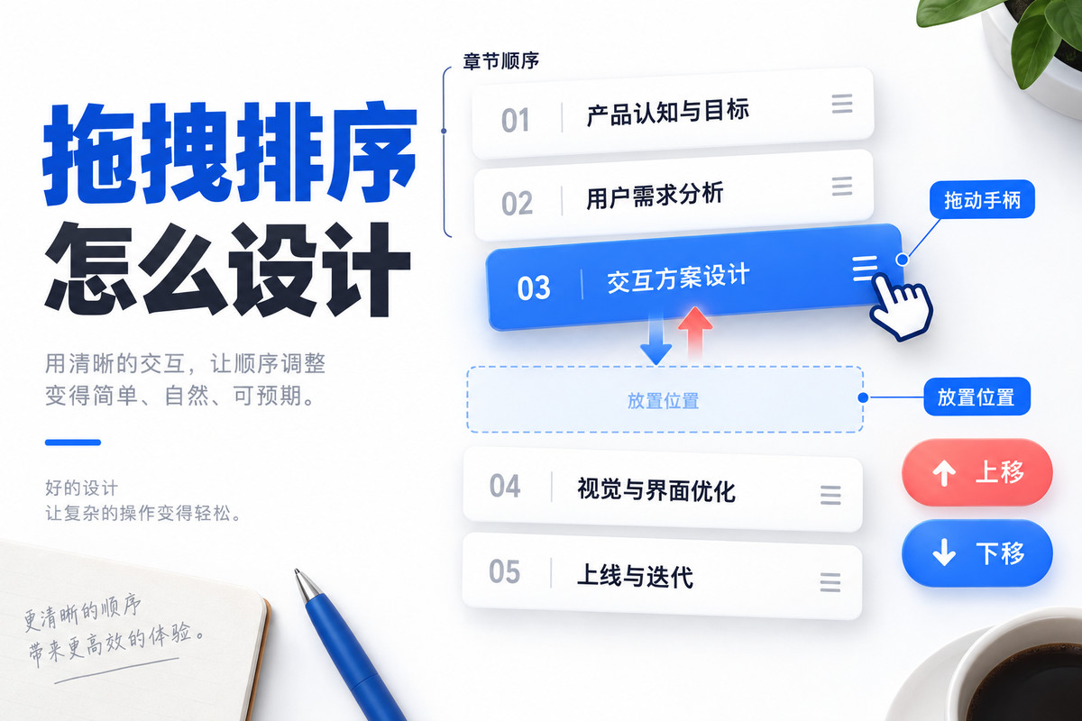 拖拽排序怎么设计？手柄、落点反馈与替代操作文章封面