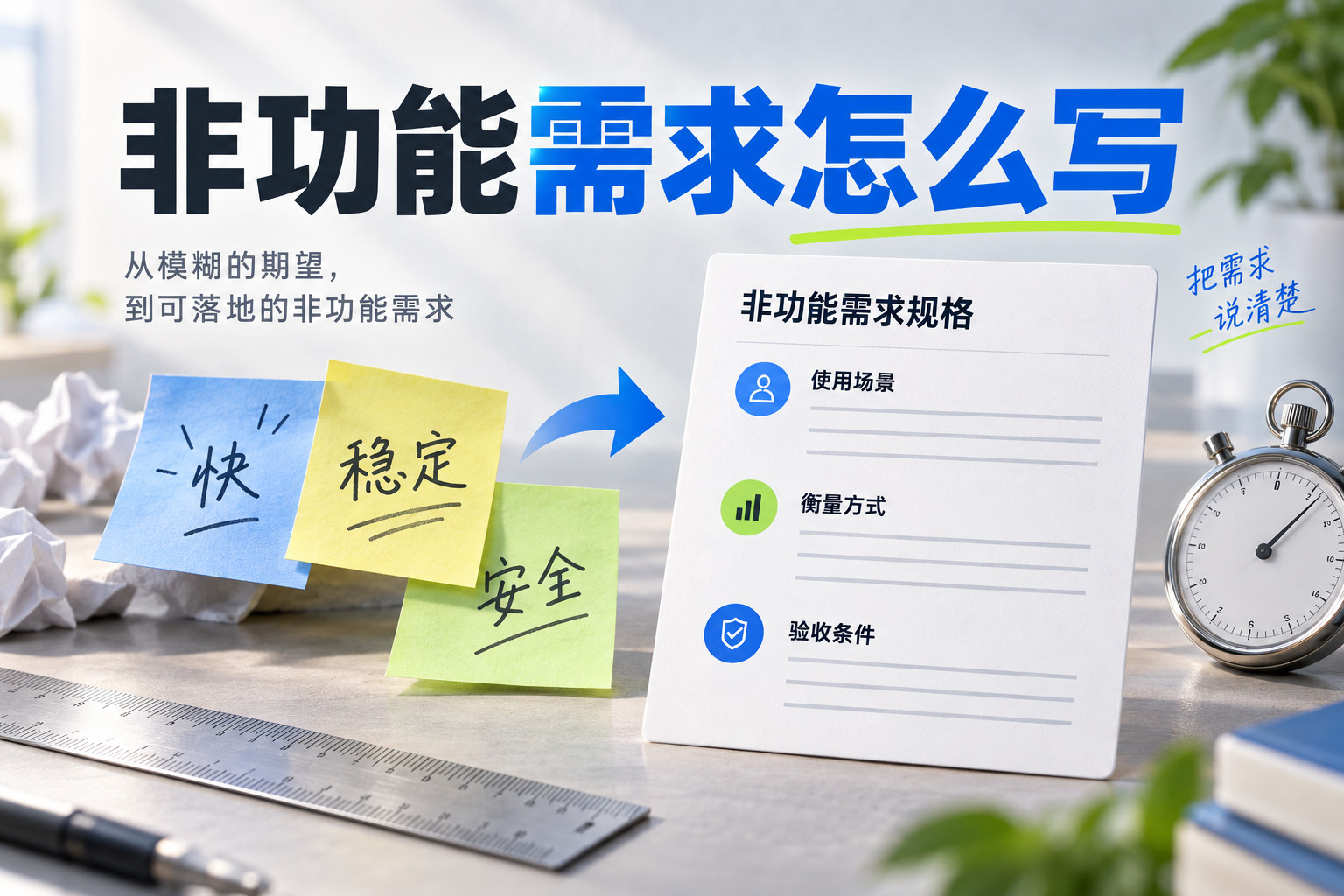 将快、稳定、安全的期望转成使用场景、衡量方式和验收条件