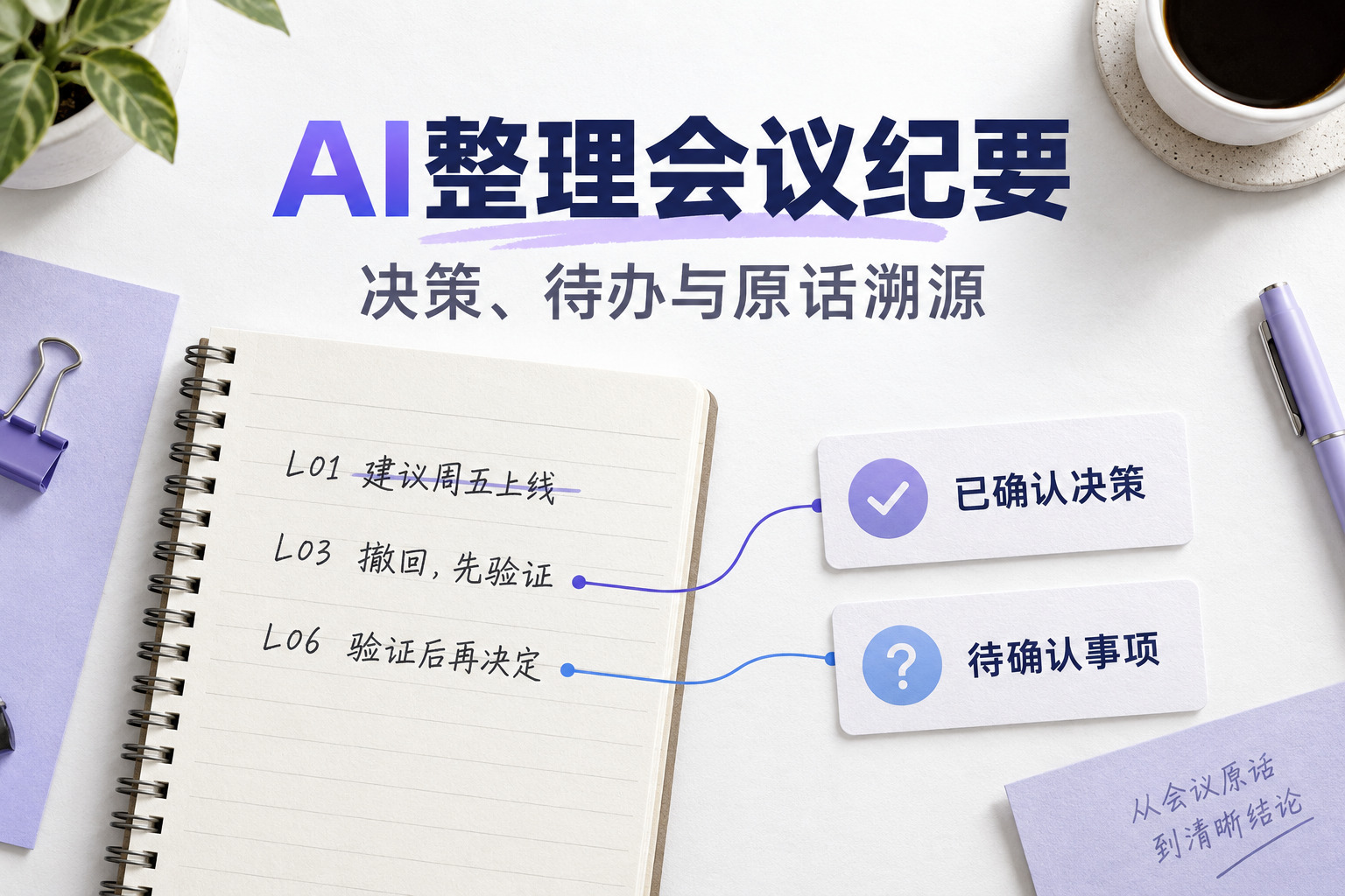 AI整理会议纪要:把当前决策和待确认事项追溯到原话编号