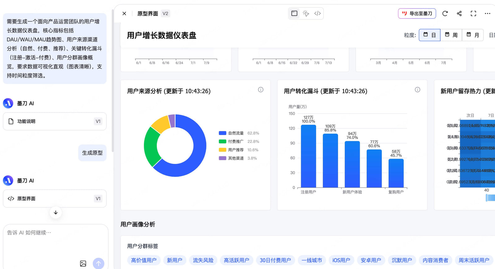 墨刀 AI 工作台中的物联网后台原型