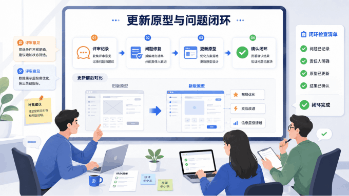 原型评审后:更新原型并完成问题闭环