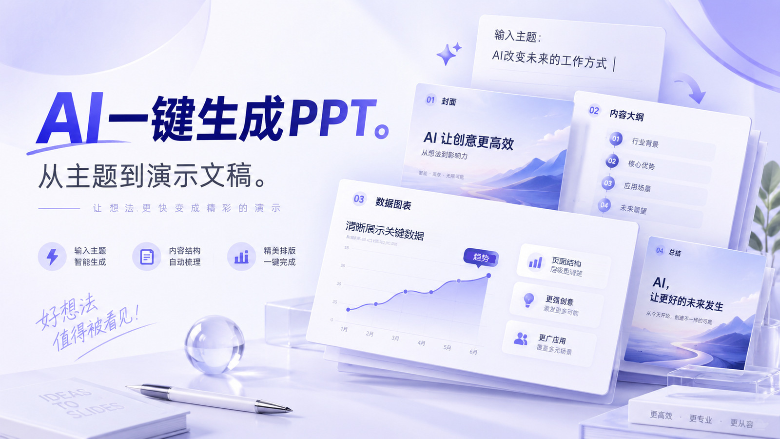 AI一键生成PPT从资料和大纲形成可编辑演示页面