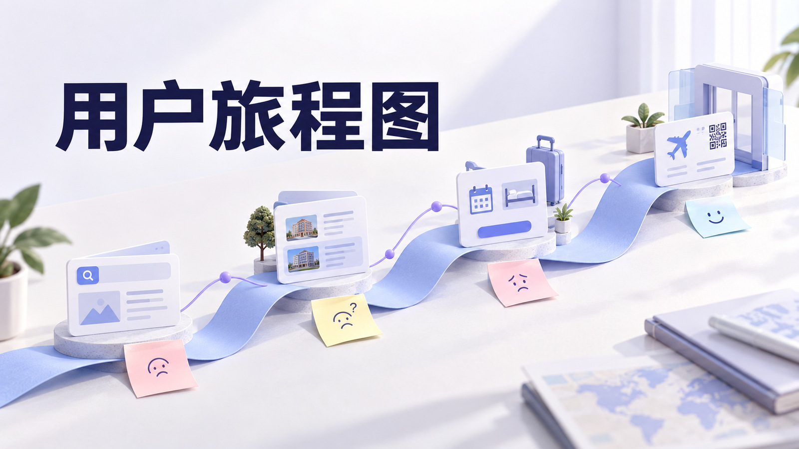 用户旅程图以路径和触点连接用户的阶段体验