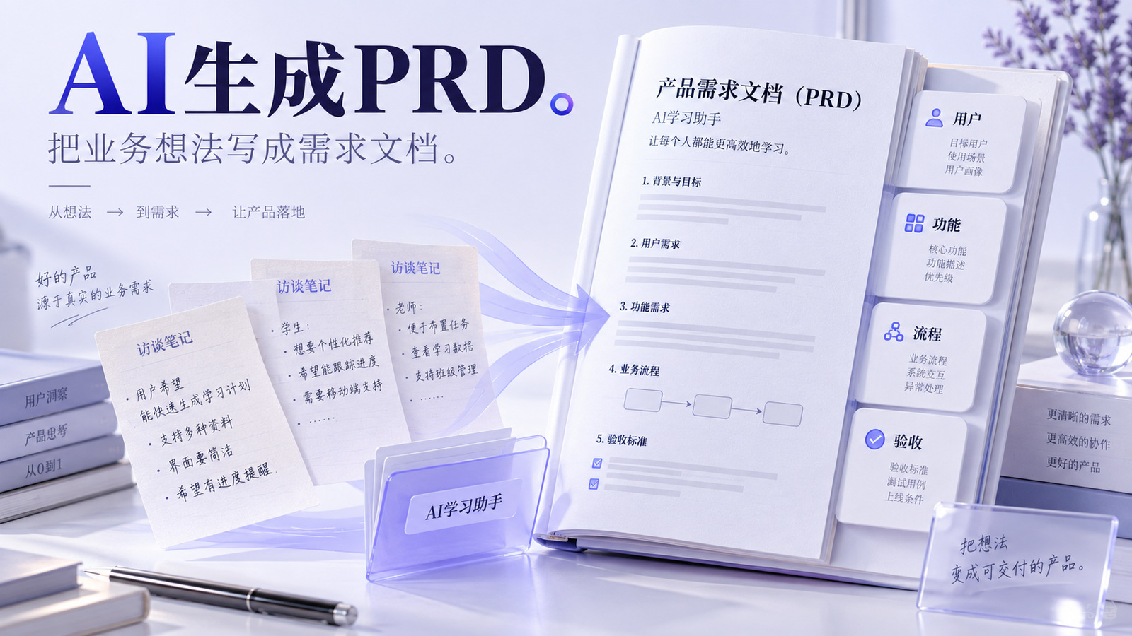 AI生成PRD时将需求目标、用户场景和功能范围整理为产品需求文档