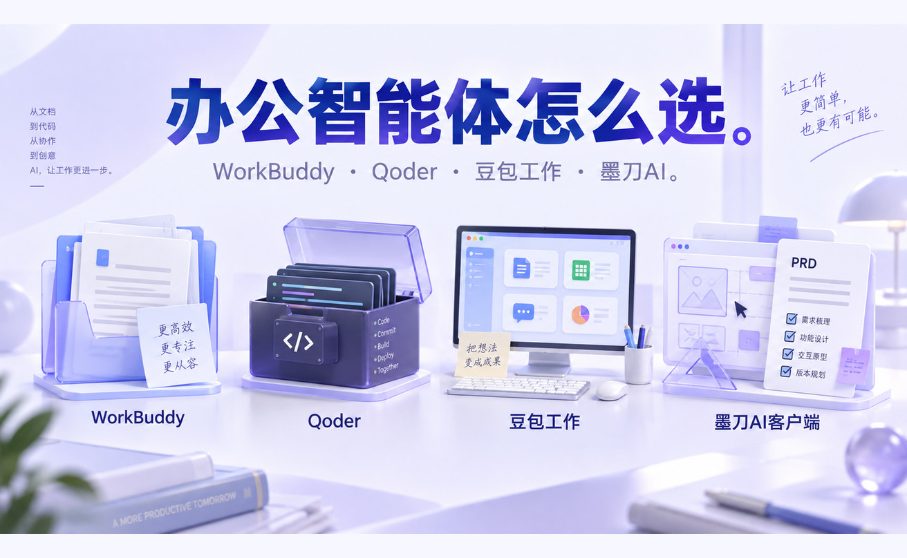 WorkBuddy、Qoder、豆包工作和墨刀AI客户端怎么选？按任务与产物对比文章封面