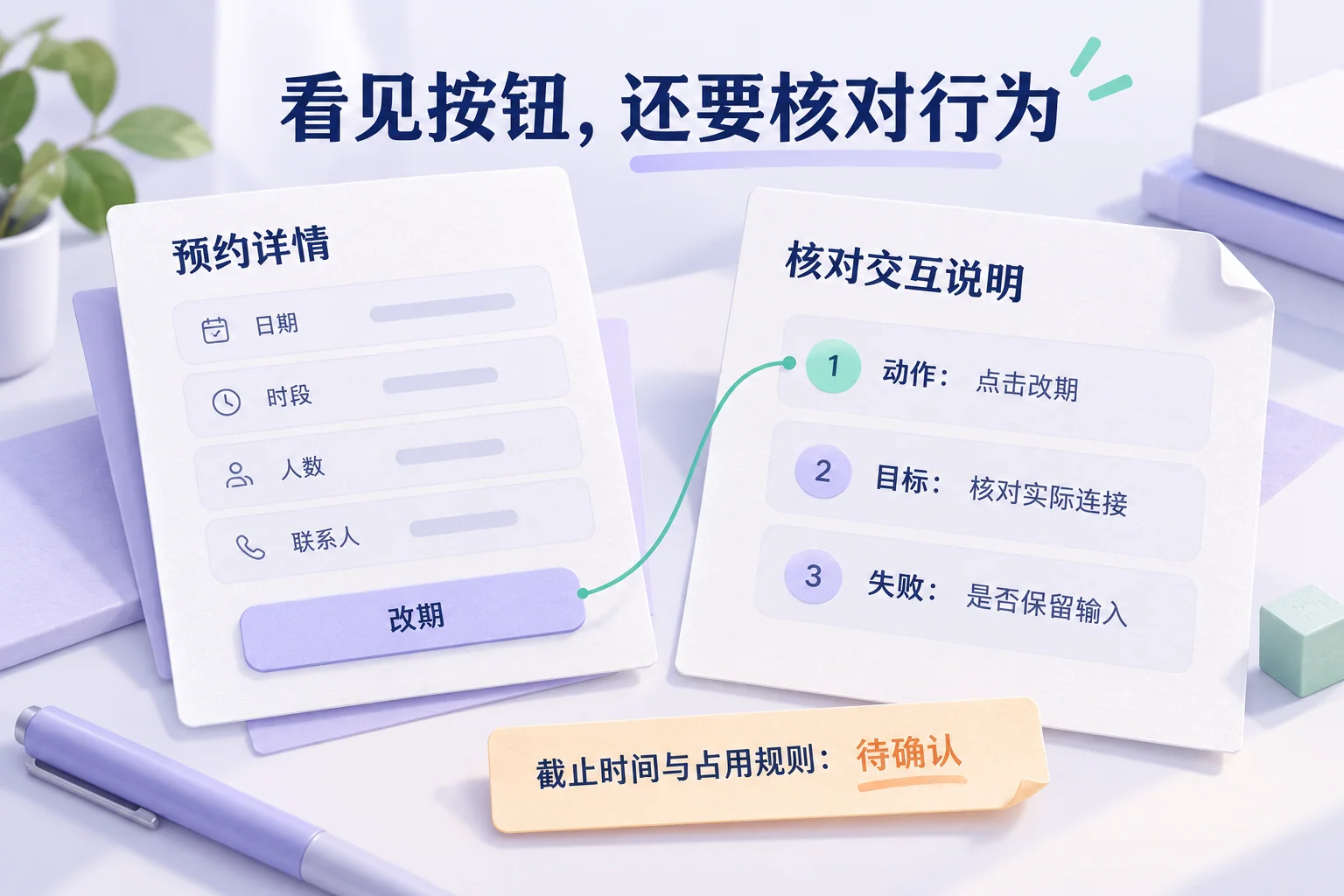 预约改期的原型画布与操作、反馈和待确认规则对应
