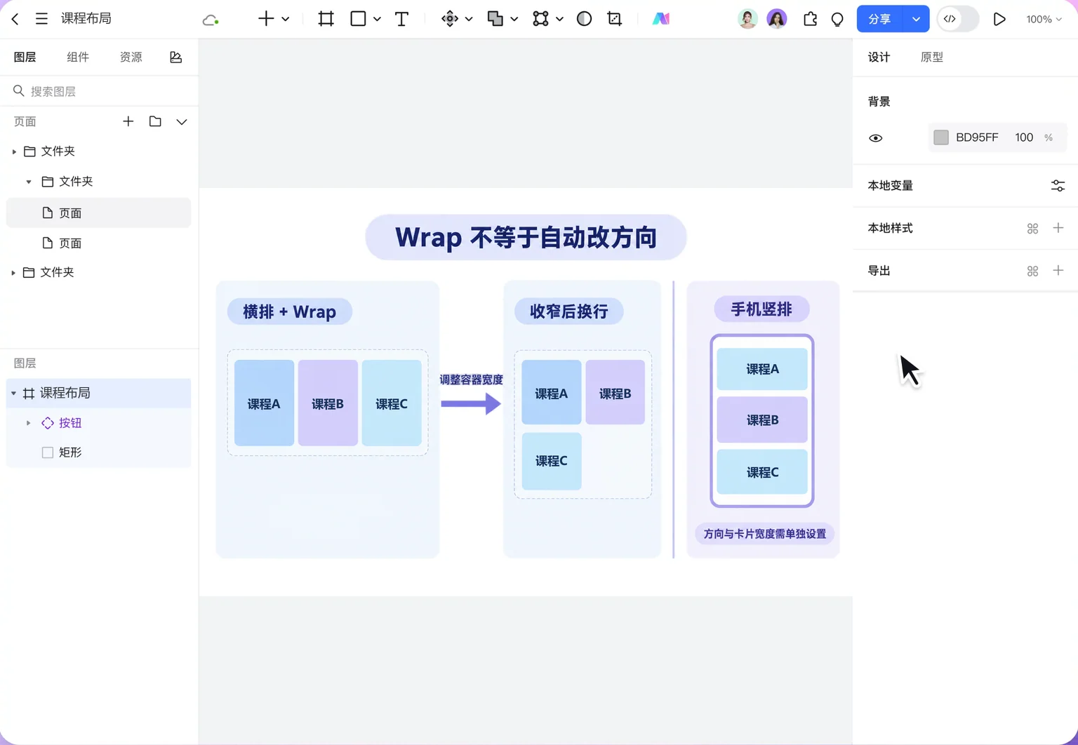 课程列表横排Wrap收窄换行与独立配置手机竖排的区别