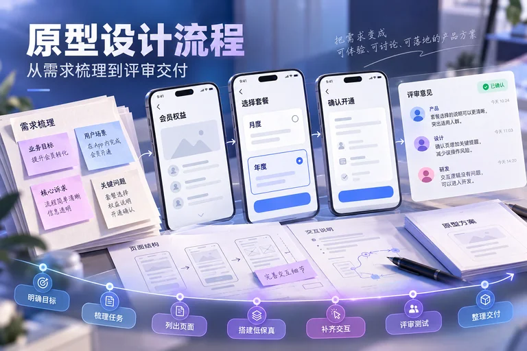 原型设计流程与原则：从需求梳理到评审交付的7个步骤文章封面