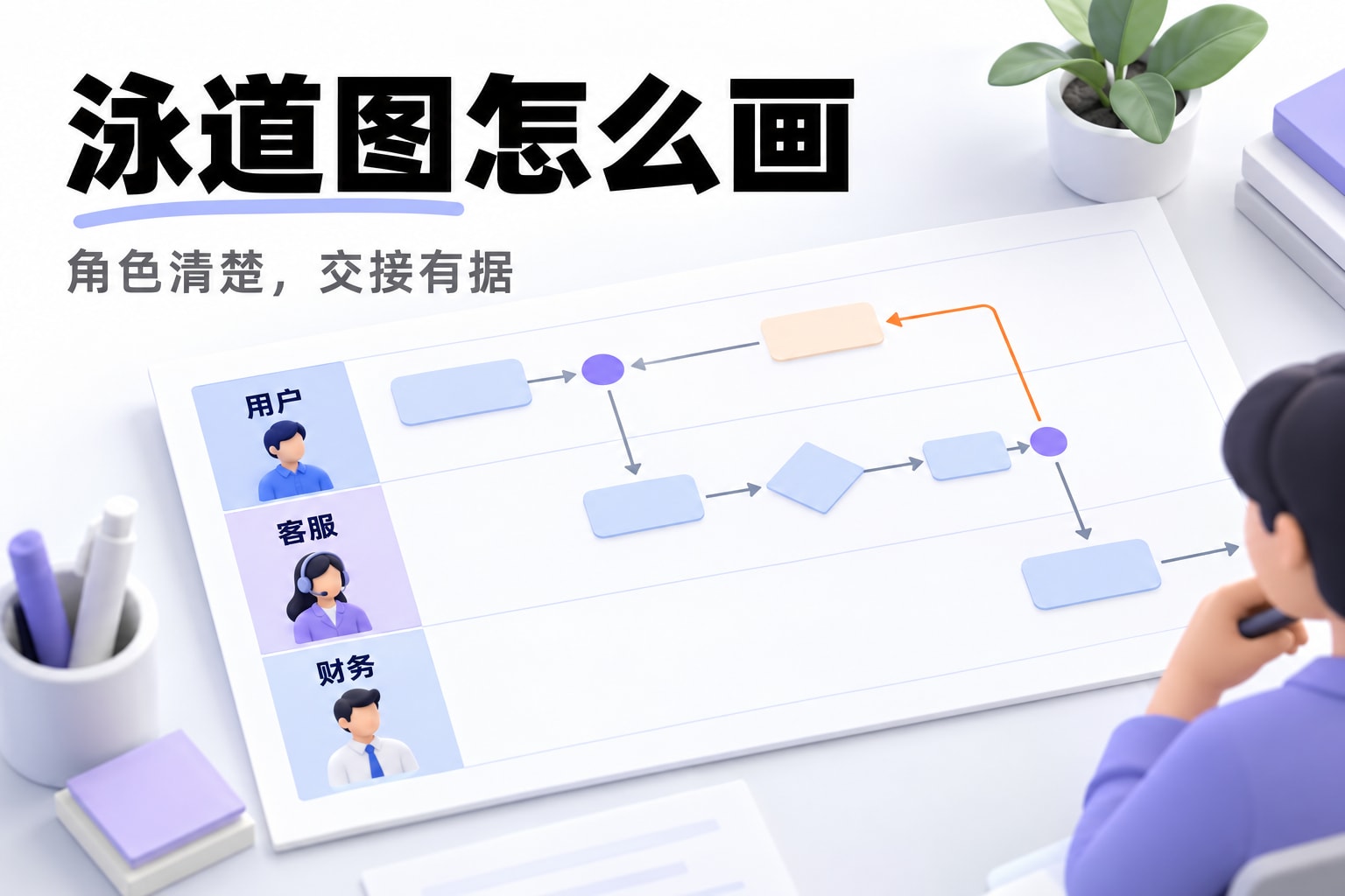 泳道图绘制：用户、客服与财务的退款交接流程