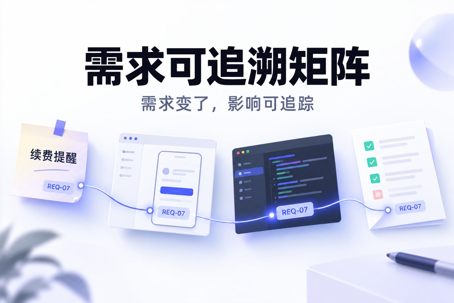 需求可追溯矩阵:同一需求编号连接原型、开发与测试产物